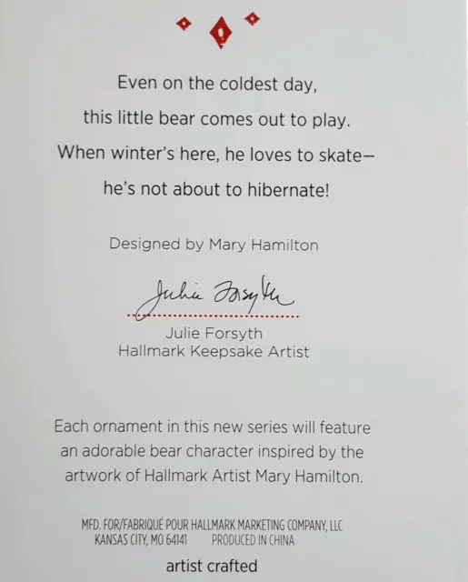 Hallmark Keepsake Ornament Cant Wait to Skate Mary Hamilton Bear 2015 2