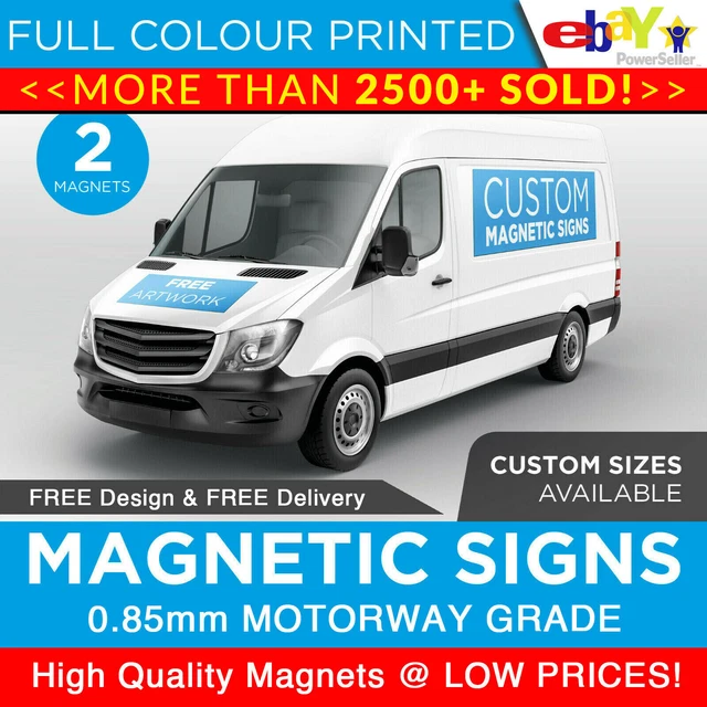 2X MAGNETIC SIGNS Personalised Motorway Grade Full Colour HQ Print Van ...