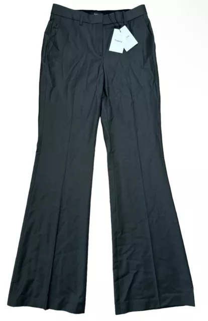 NWT $335 Theory Jotsna Continuous Green Virgin Wool Flare Pants Size 4 Work