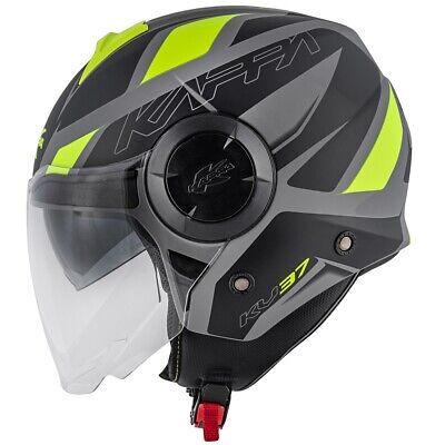 Casco Helmet Moto Jet Kappa Kv37 Oregon Ready Nero Grigio Giallo Fluo Opaco Tg M