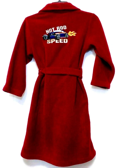 Vintage JC Penney Fleece Robe Boys S 7-8 Hot Rod Speed Embroidered Attached Tie