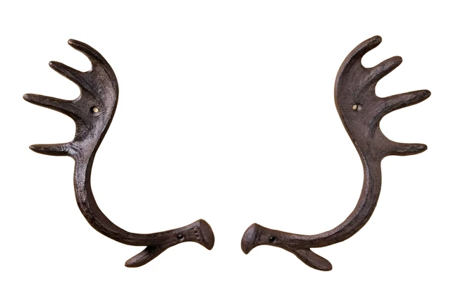 2 pc Cast Iron Rustic Brown Deer Antler Door and Cabinet Pulls