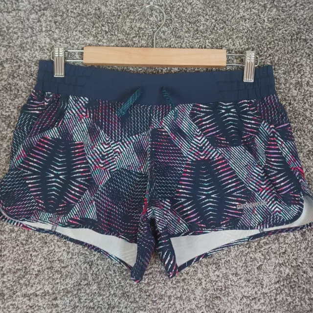 Patagonia Nine Trails Shorts Womens Small Blue Geometric Design Running Athletic