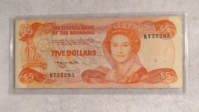 1984 Five Dollar BAHAMAS MONETARY AUTHORITY VERY FINE CIRCULATED Note $5 Bill