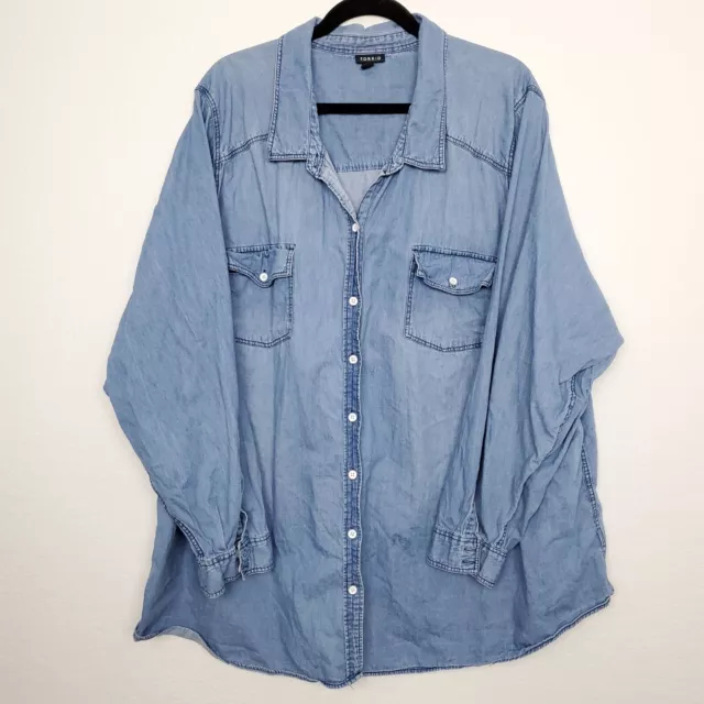 Torrid Womens Chambray Button Front Shirt Size 6X Denim Blue