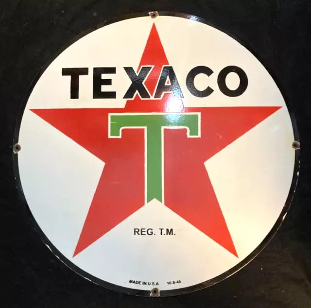 Vintage TEXACO STAR "Logo From 1946" PORCELAIN SIGN Rare Advertising 30" Dia.