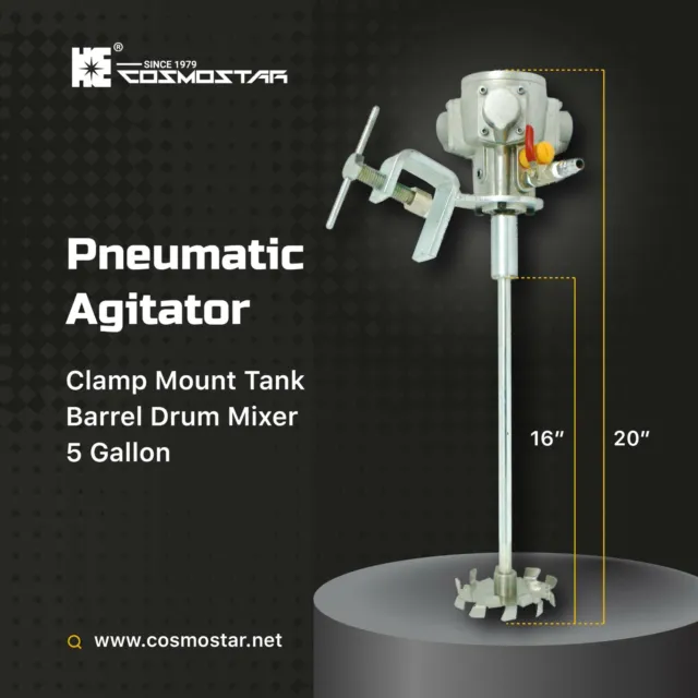 COSMOSTAR 5 Gallon Pneumatic Agitator Clamp Mount Tank Barrel Drum Mixer