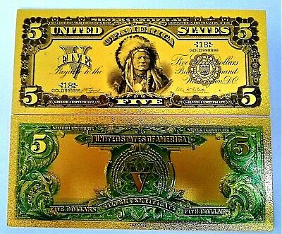 Amazing Novelty 《1899 Silver Certificate》 Indian Chief $5 Note *Novelty Banknote