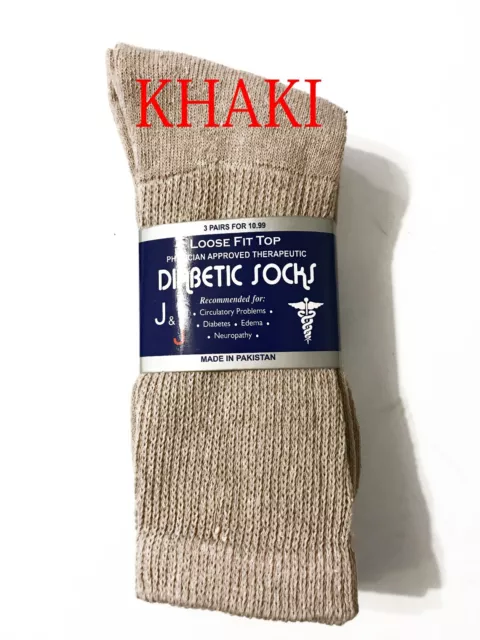 3, 6, or 12 Pairs Men's Diabetic CREW circulatory Socks Health    "KHAKI"