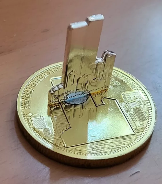 Moneda de Oro Plata 3D 9/11 11 de septiembre One World Trade Center Magnética Stand Up