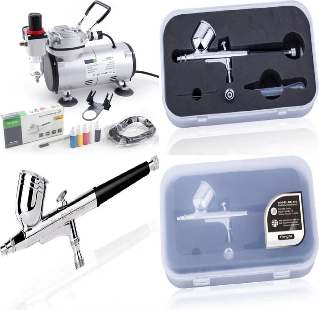Kit aerografo base Fengda con compressore FD-18-2K potente funzionante...