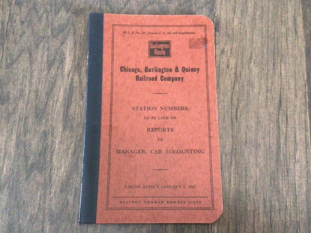 Jan 1967 Chicago Burlington & Quincy Railroad Company Station Numbers Book
