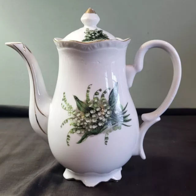 Vintage Napco hand painted 3-cup teapot Lily of the Valley with gild trim (M31)