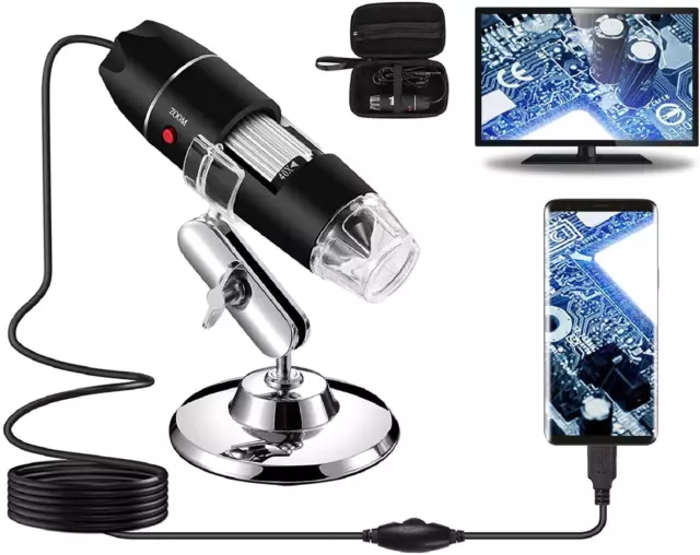 USB Digital Microscope 40X to 1000X,  8 LED Magnification Endoscope Camera with