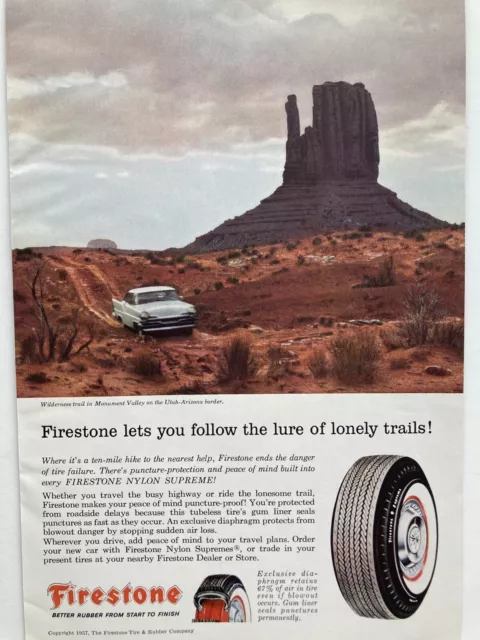 1957 Firestone Tire Print Ad - Nylon Supreme