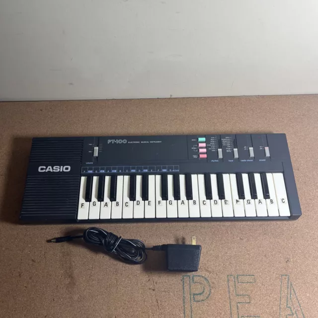 Vintage Casio PT-100 Keyboard Piano W/ AC Adapter - Tested & Works!