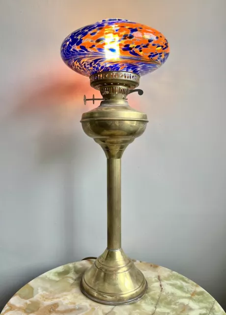 VICTORIAN BRASS OIL LAMP CORINTHIAN COLUMN ELECTRIC CONVERSION 1880s
