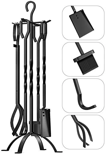 STEELEOPARD 5-Piece Fireplace Tools Set 31" Wrought Iron Fire Place Set Tools...
