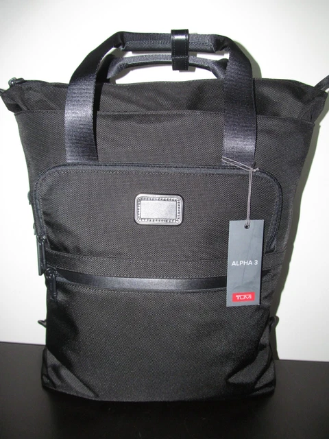 TUMI Alpha 3 Black FTX Durable Nylon & Leather 15" Laptop Tote/Backpack, NWT