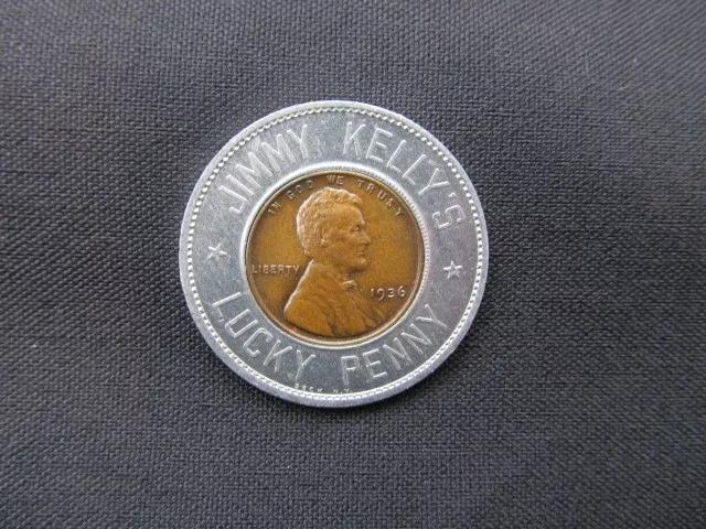 Jimmy Kelly's Lucky Penny Encased Coin - 1936 Lincoln Cent - Montmartre Of NYC