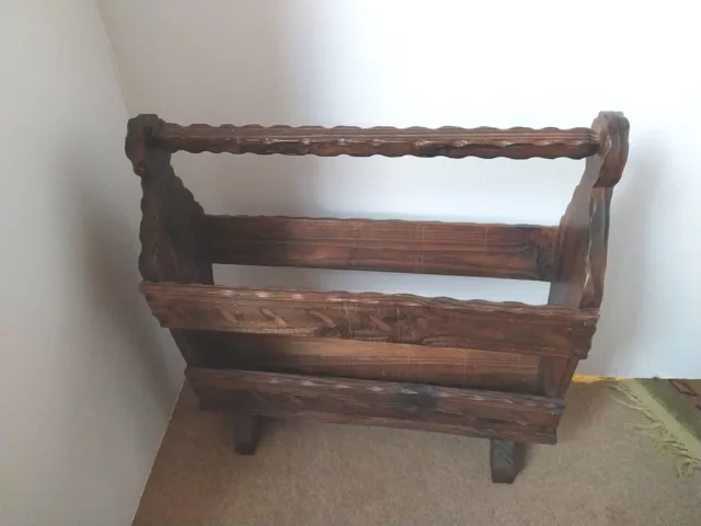 Vintage Carved Wooden Magazine Rack Has Some Marks Please See Photos