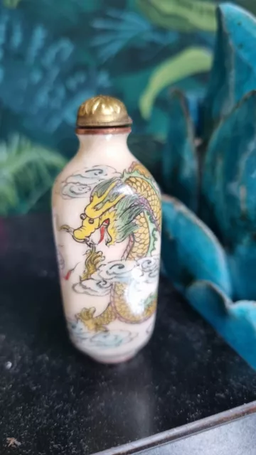 Old Signed Chinese Snuff Perfume Double Sided Bottle Hand Painted Milk Glass