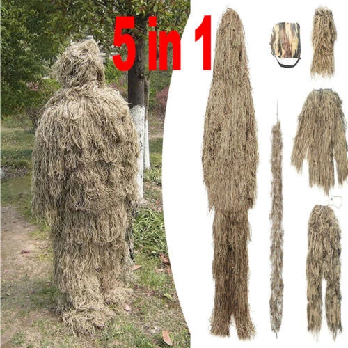 Ghillie Suit 3D Camouflage Hunting Apparel Including Jacket Pants Hood Carry Bag
