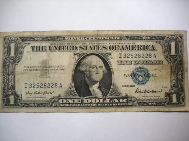 1957 One Dollar Blue Seal Silver Certificate Not Centered Uneven Borders
