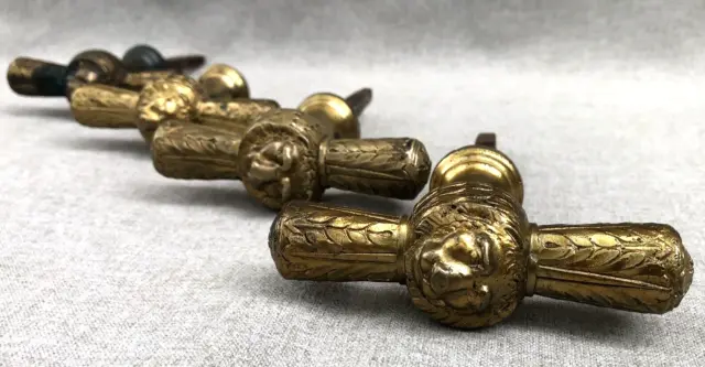 4 antique french castle door handles knobs lot 19th century gilded bronze lion