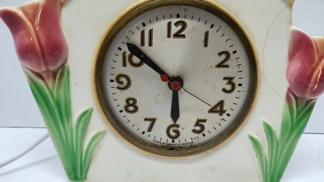 Antique Sessions Planter Mantel / Wall Clock Tulip Sessions Movement 1940s Works 2