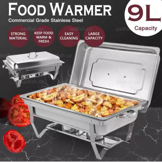 9L Bain Marie Bow Chafing Dish Stainless Steel Food Buffet Warmer Pan Foldable