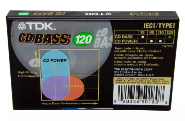 ⭐ TDK CD BASS 120 Minutes Blank Audio Cassette Tape BRAND NEW SEALED U.S VERSION 3