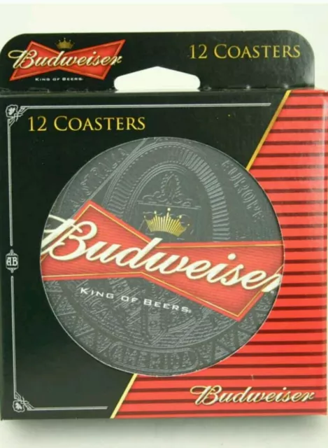 Budweiser Bud Anheuser Busch  Beer Brewery 4" Round Pulp Board Coaster Set/12