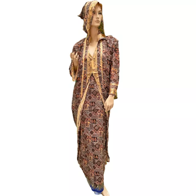 donna marocchina abito 2 pezzi farasha abaya oro cappuccio hijab matrimonio donna