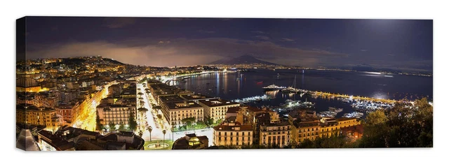 Quadro Golfo Di Napoli 120x60 Cm - Stampa Su Tela Con Telaio Legno Made Italy