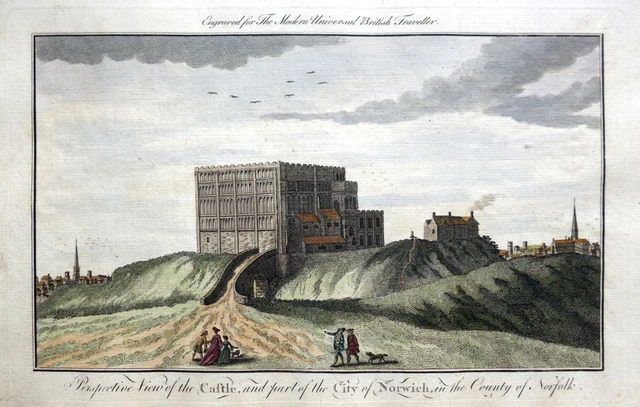 NORWICH CITY & SCHLOSS NORFOLK c1784 ECHTE ANTIKE KUPFERPLATTE GRAVUR