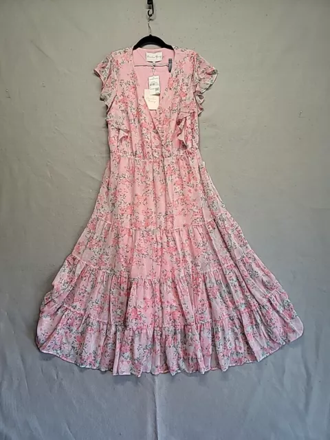 Charles Henry Ruffle Sleeve Floral Faux Wrap Dress In Pink Blossom Size XL