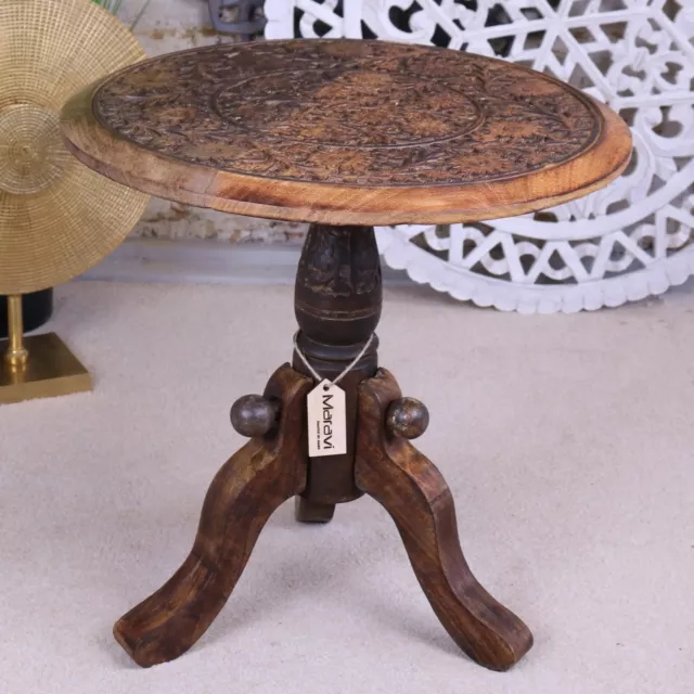 Manka Round Wooden Pedestal Side Table End Plant Telephone