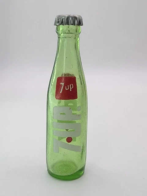 Vintage 7 Up Soda Drink Mini Miniature  3" Glass Bottles