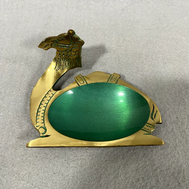 Vintage Camel Dish Tray Brass Green Hakuli Isreal Made