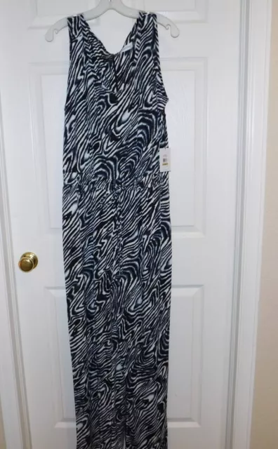 Nwt Calvin Klein Black & Ivory Print Elastic Waist  Jersey Jumpsuit..14