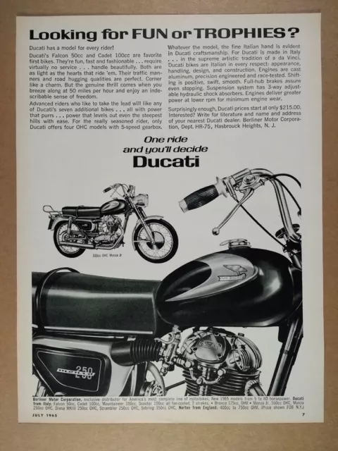 1965 Ducati Monza 160 & 250 Motorcycles vintage print Ad