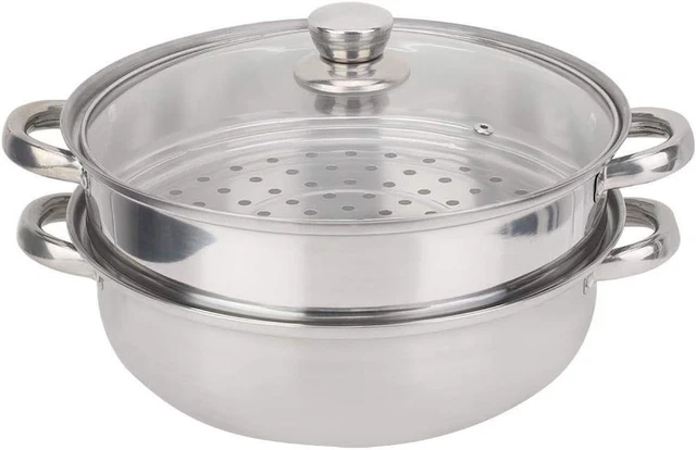 OUKANING Fornello a vapore in acciaio inox, 30 cm, coperchio in vetro, a 5 strati (non adatto per fornelli a induzione