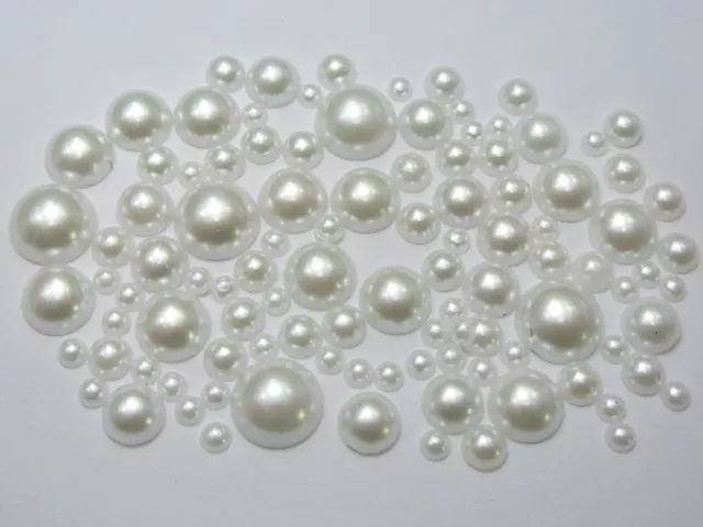 500 reines weißes Acryl runde halbe Perle verschiedene Größen 4 mm-12 mm FlatBacks Handwerk 3