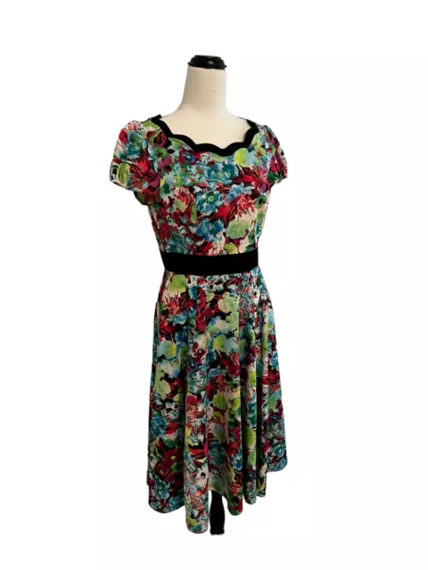 Hearts And Roses Women's Fit And Flare Rockabilly Floral Dress Size US 8 UK 12