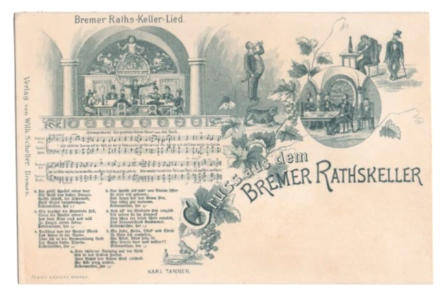 Antique PC - German Song Card - Bremer Rathskeller 1900 unposted