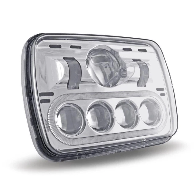 Premium Chrome LED Projector Headlight With White Auxiliary Angel Ring - 5 Inch
