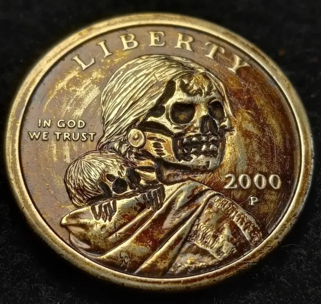 2000 Sacagawea Hobo Nickel Handcrafted Skull 💀 *Real US DOLLAR* #132 in 2023