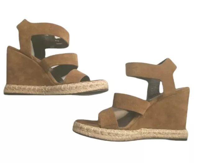 Balenciaga Camel Suede Leather Wedge Espadrilles Sandals Shoes Womens US 6.5