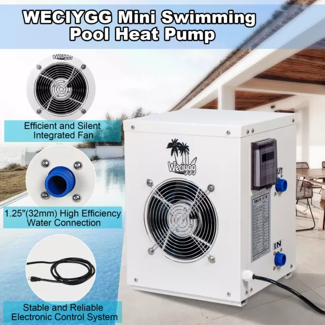 12000BTU Mini Pool Heat Pump for Above-Ground Pools 3.5kW Swimming Pool Heater